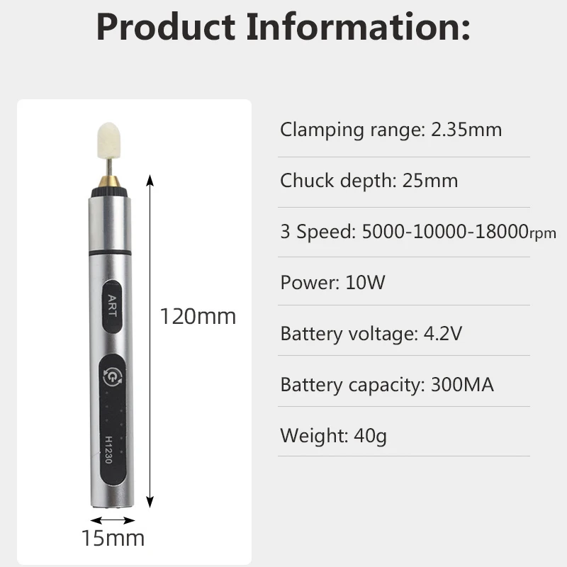 Electric Grinding Pen 5 Speed Cordless Rotary Engraving Tool Kit With LED Work Light 3.7V 10W - View #12