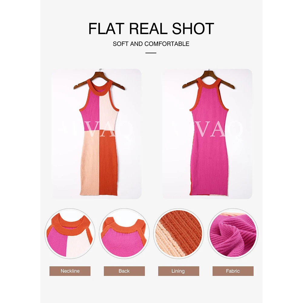 

Crewneck Colorblock Ribbed Tank Vintage Dress Sleeveless Bodycon Casual Elegant Dresses Hotsweet Style Dress For Women Summer