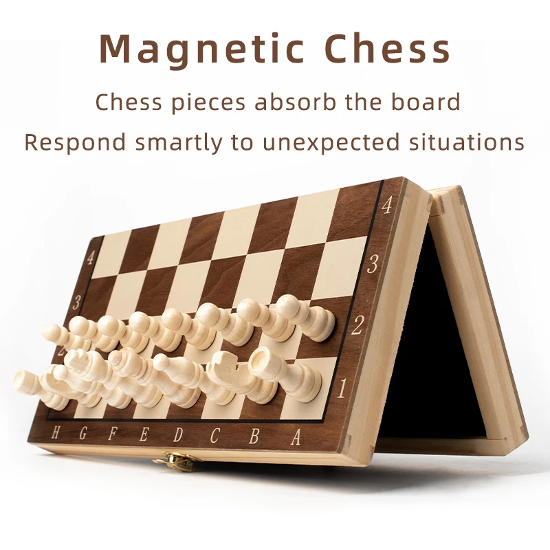 29x29cm Wooden Folding Magnetic Chess Set With 34 Chess Pieces Interior 3 in 1 Portable Travel Board Game Set for Kids Adults