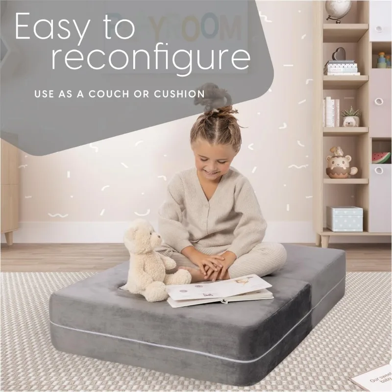 Kids Couch - Modular Kids Sofa for Toddler and Baby Playroom/Bedroom Furniture (Grey Small) 4