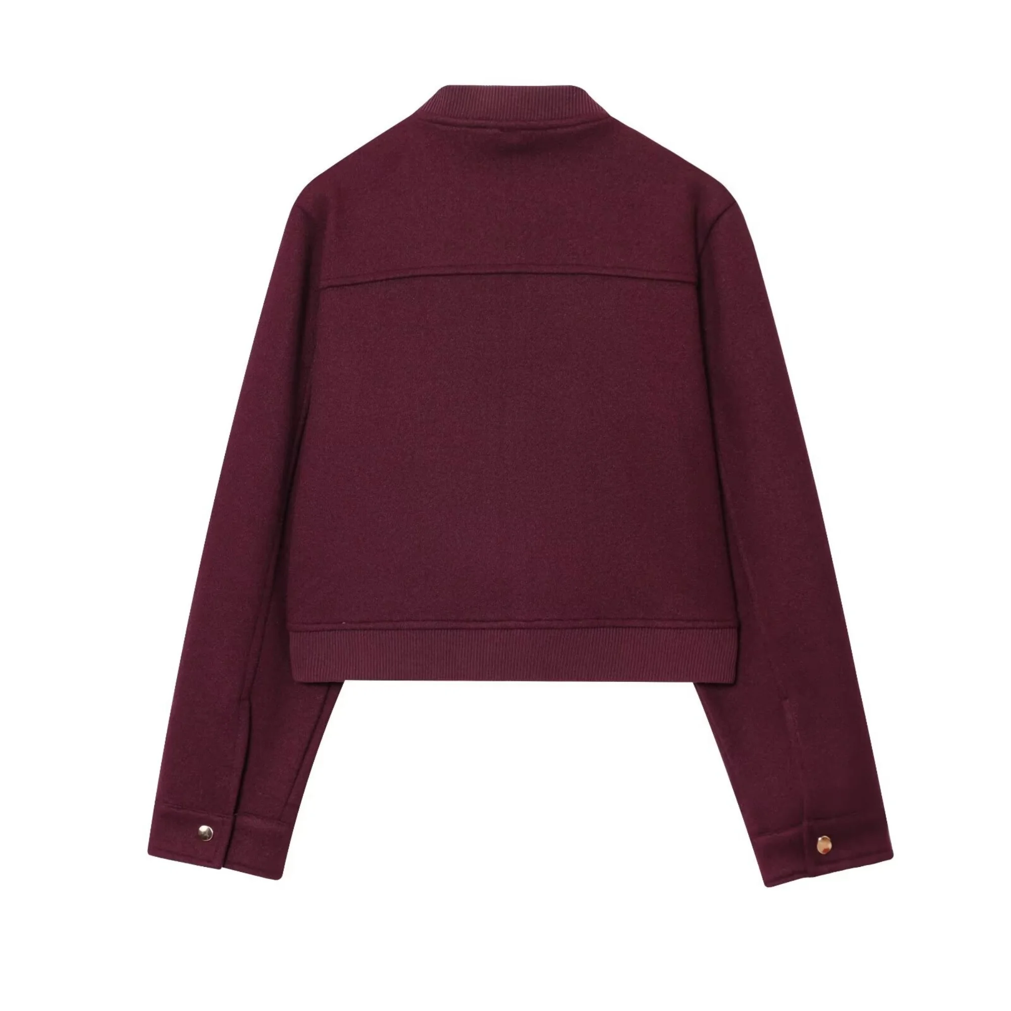 Autumn And Winter New Women'S Short Jacket Bomber Coat Retro Wine Red Jacket Zipper Turn-Down Collar Long Sleeves Outerwear