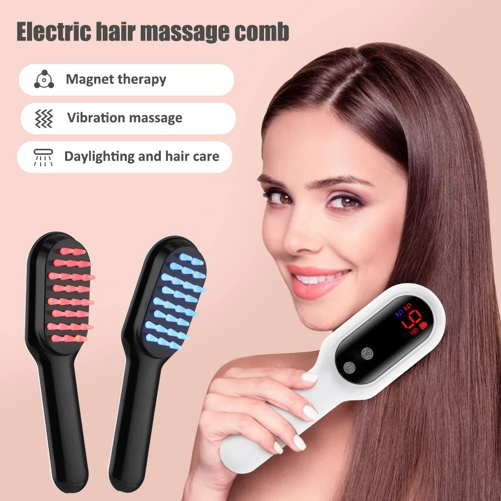 Cepillo de pelo vibrador de mano, masajeador eléctrico de cuero cabelludo,  terapia de luz LED, masaje de cabeza, peine para el crecimiento del cabello  - AliExpress