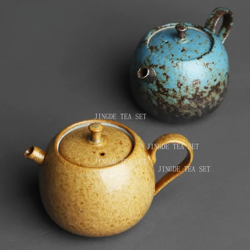 230ml Ceramic Teapot Household Side Handle Tea Maker Chinese Retro Gilded Iron Glaze Tea Set Handmade