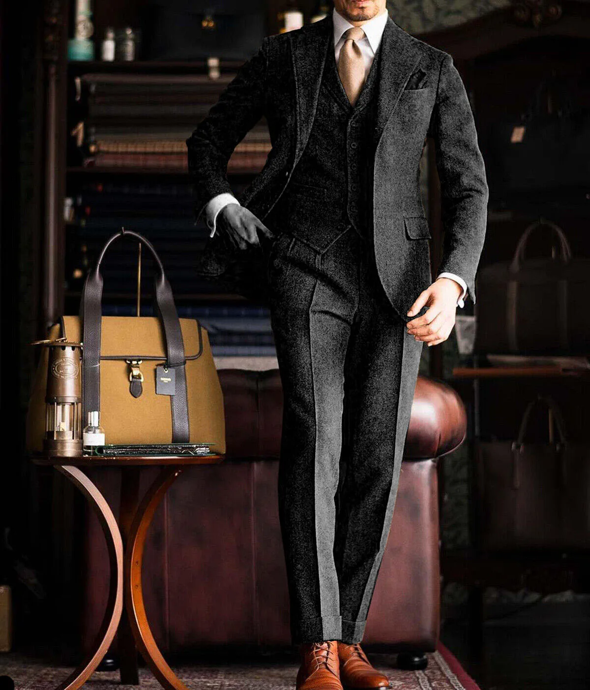Men's Suit Tweed 3 Pieces Formal Business Wedding Prom Groom Tuxedo Single Breasted Costumes Luxury Suit