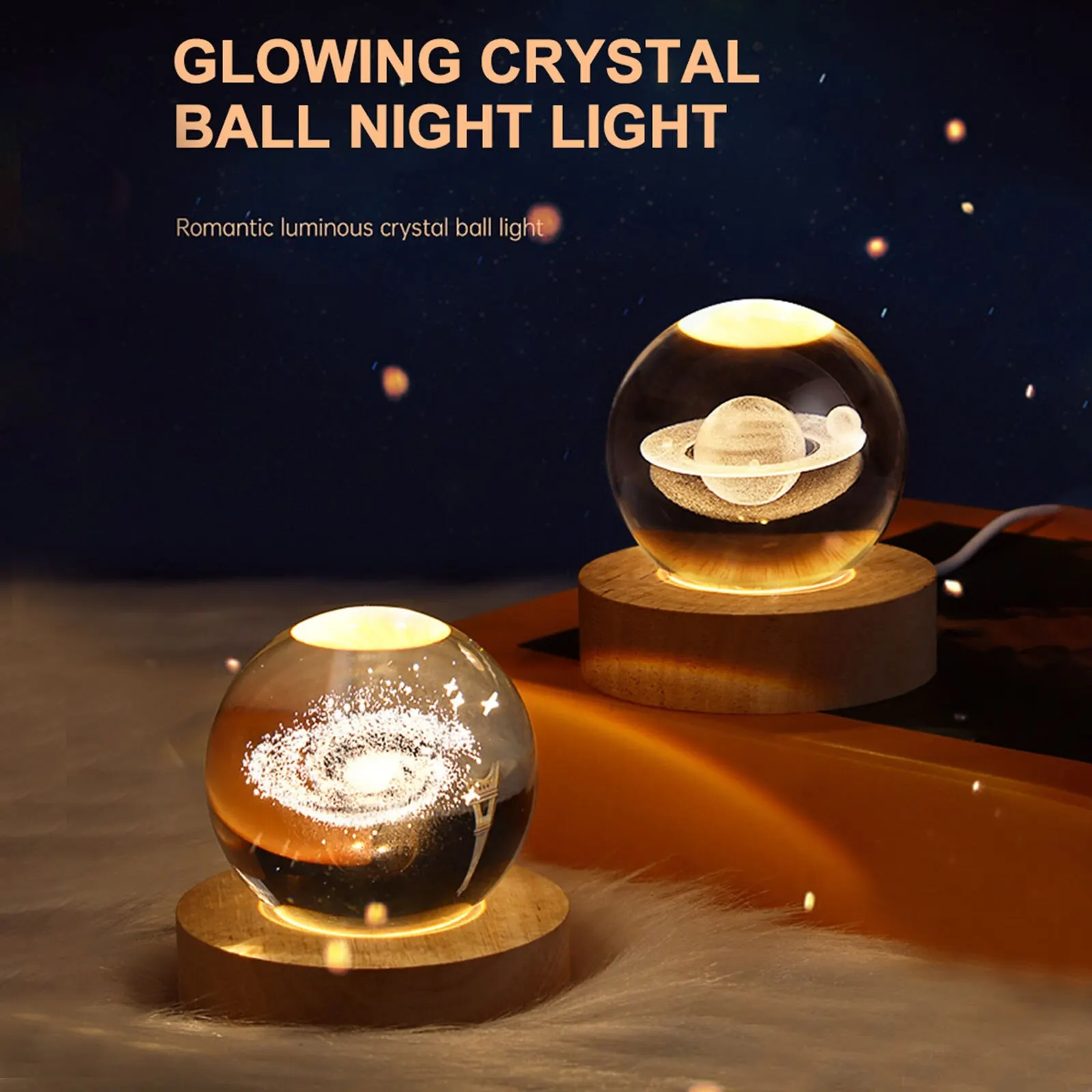 

Crystal Ball Night Light Science Space Astronomy Universe Planet Lovely Present USB Power Warm White Bedside Light 3D Night Lamp