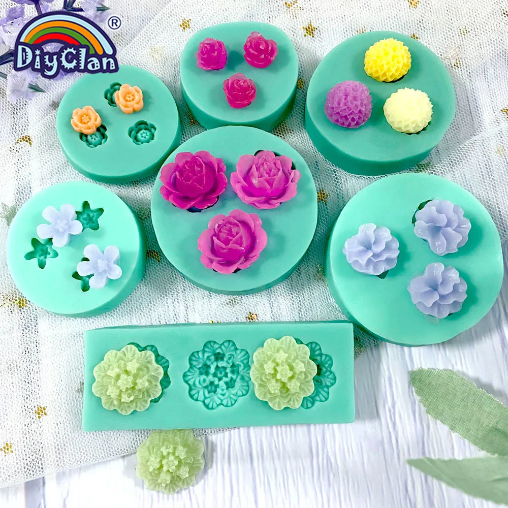 Silicone Mold Flower Silicone Mould Mini Flowers Series Silicone Mold DIY Handmade Fondant Cake Baking Chocolate Sugar Cake Tools Resin Polymer Clay Making Mould