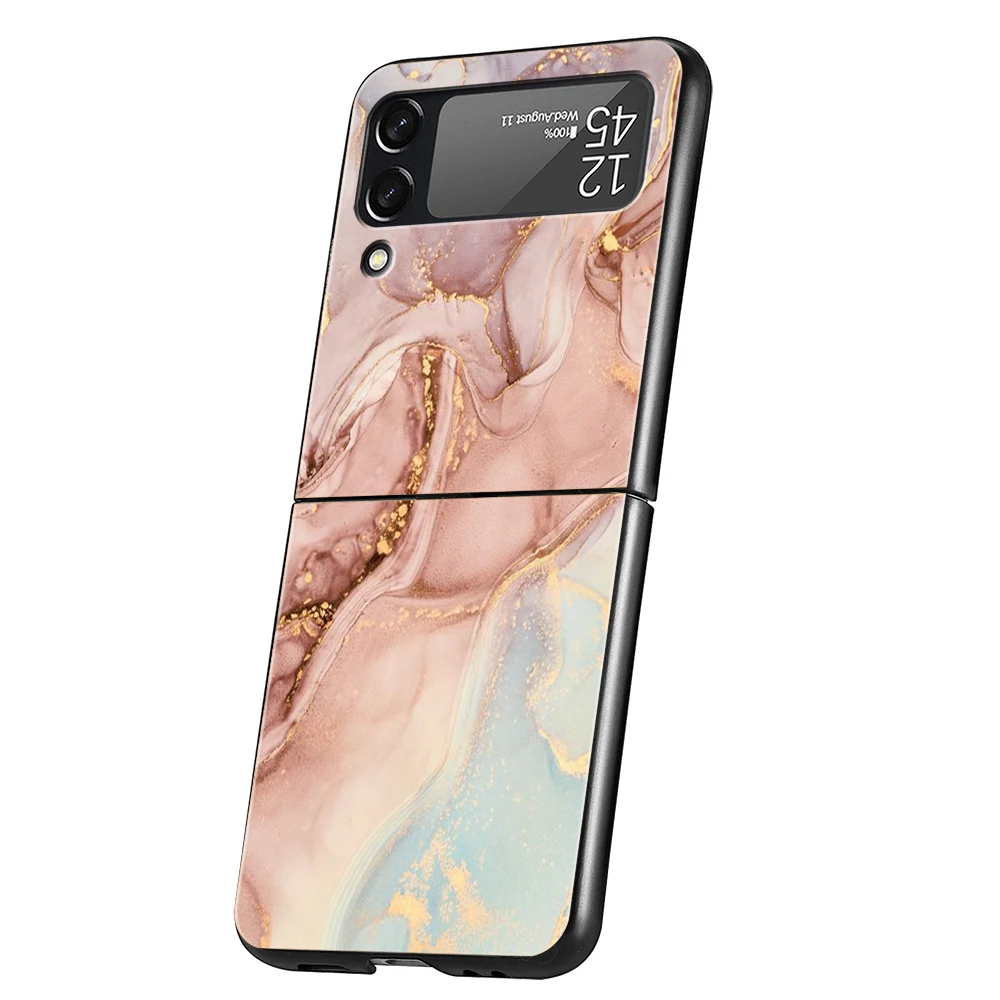 Marble Art painting Luxury Phone Case For Samsung Galaxy Z Flip 3 4 5 Fold Black Hard Shell For Samsung Z Flip3 5G Fashion Cover