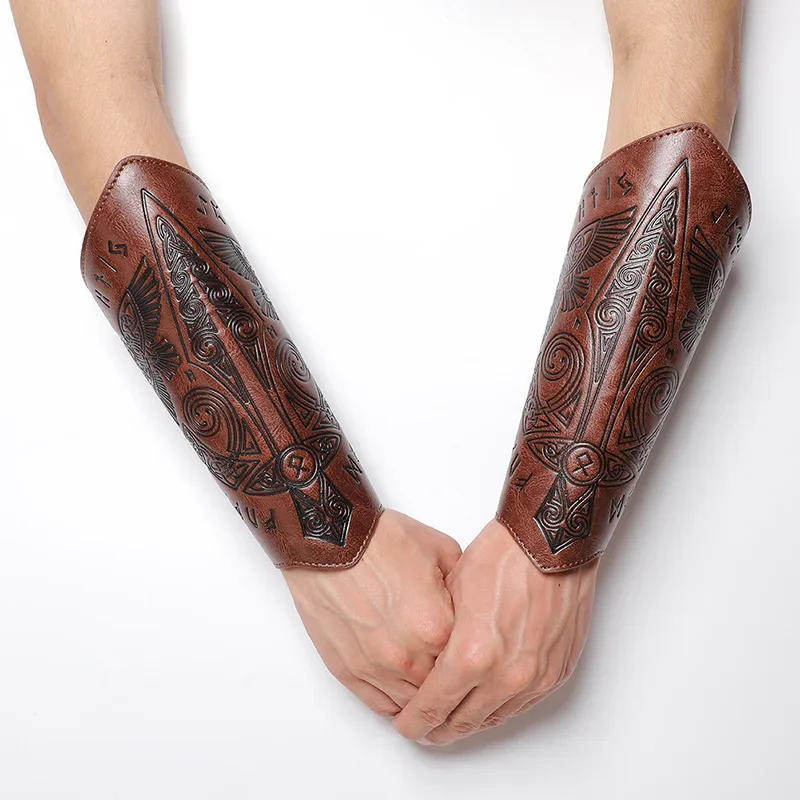 Medieval Leather Gauntlet Wristband Bracers - Unisex Arm Cuff Armor