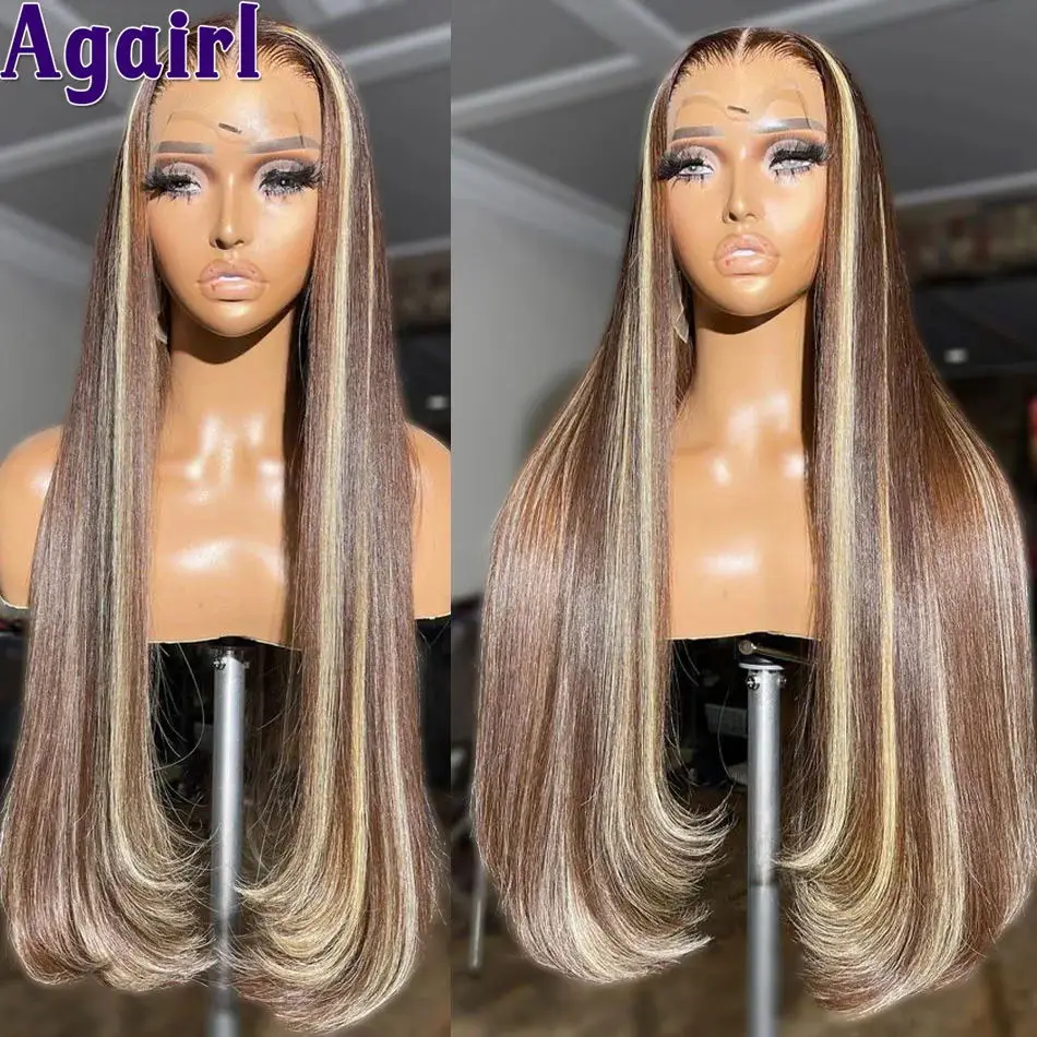 1B/27 Evidenziare 13X4 13x6 Parrucche frontali in pizzo per capelli umani 200% Biondo Marrone Ready Go Prepizzicato 34 pollici Parrucca anteriore in pizzo dritto per osso - immagine 6