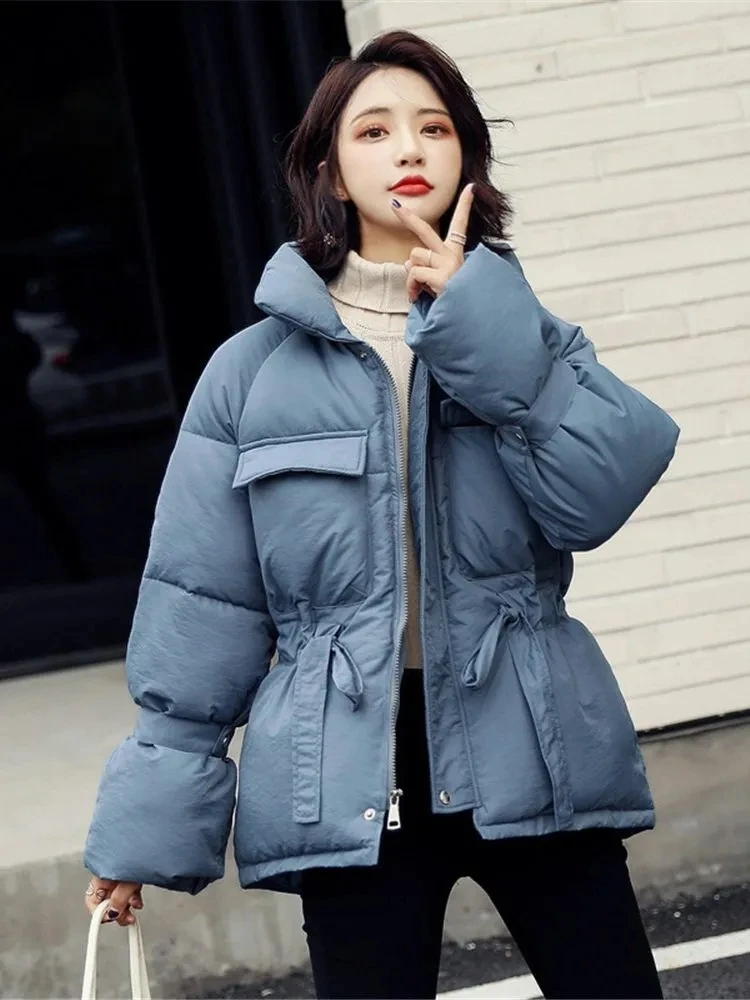 

2023 Autumn Winter New Parkas Women Long Sleeve Solid Black Cotton-padded Coat Warm Loose Down Cotton Jacket Fashion Basic Outw