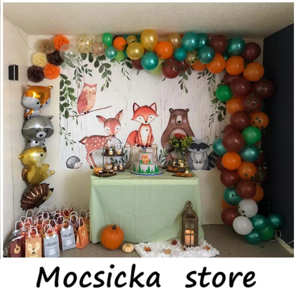 Photo Backdrop Animals Newborn Baby Shower Photo Background Woodland Party Decorations Banner Fox Bear Photography Backdrops Photo Studio Props
