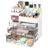 White Makeup Organizer 2 Pack Stackable Plastic Cosmetic Storage Organizer for Dresser and Vanity,Ideal for Beauty,Perfume 2
