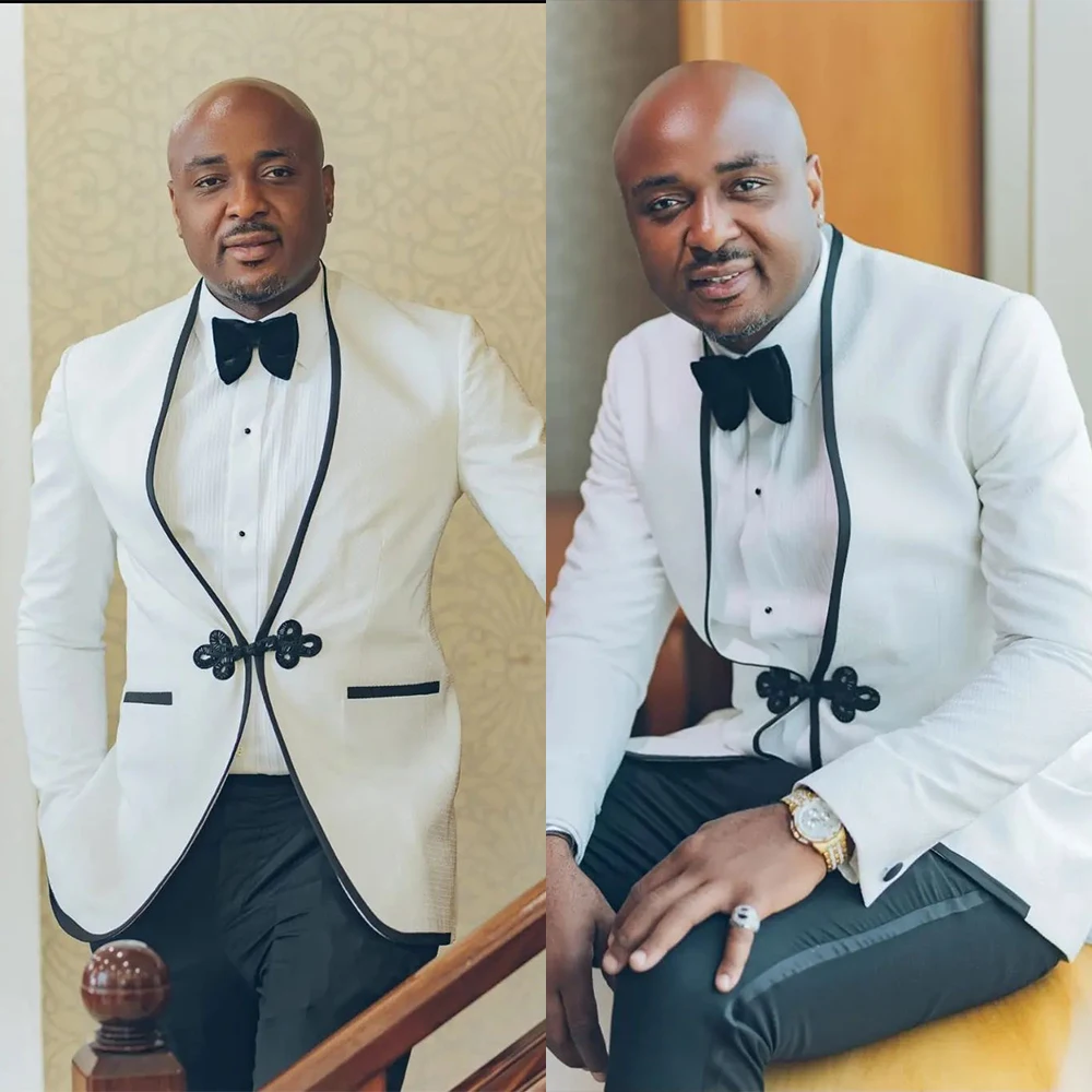 

White Special Button Men Suits With Two Pieces Jacket And Pants Custom Made Designer Wedding Party Formal Occasion