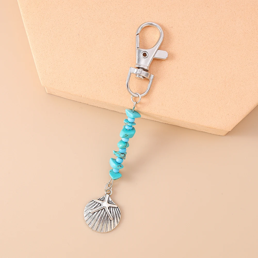 Aihua Metall Bunte Türkis Shell Fisch Schlüsselbund Sommer Strand Mädchen Nette Seestern Perle Schlüsselring Handtasche Anhänger Schmuck Geschenke – Detail 6