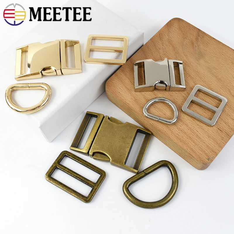 Meetee 금속 버클 사이드 릴리스 버클 트라이 글라이드 슬라이더 조정 걸쇠 D 링 백 스트랩 연결 후크 DIY 액세서리, 15-38mm, 1 세트
