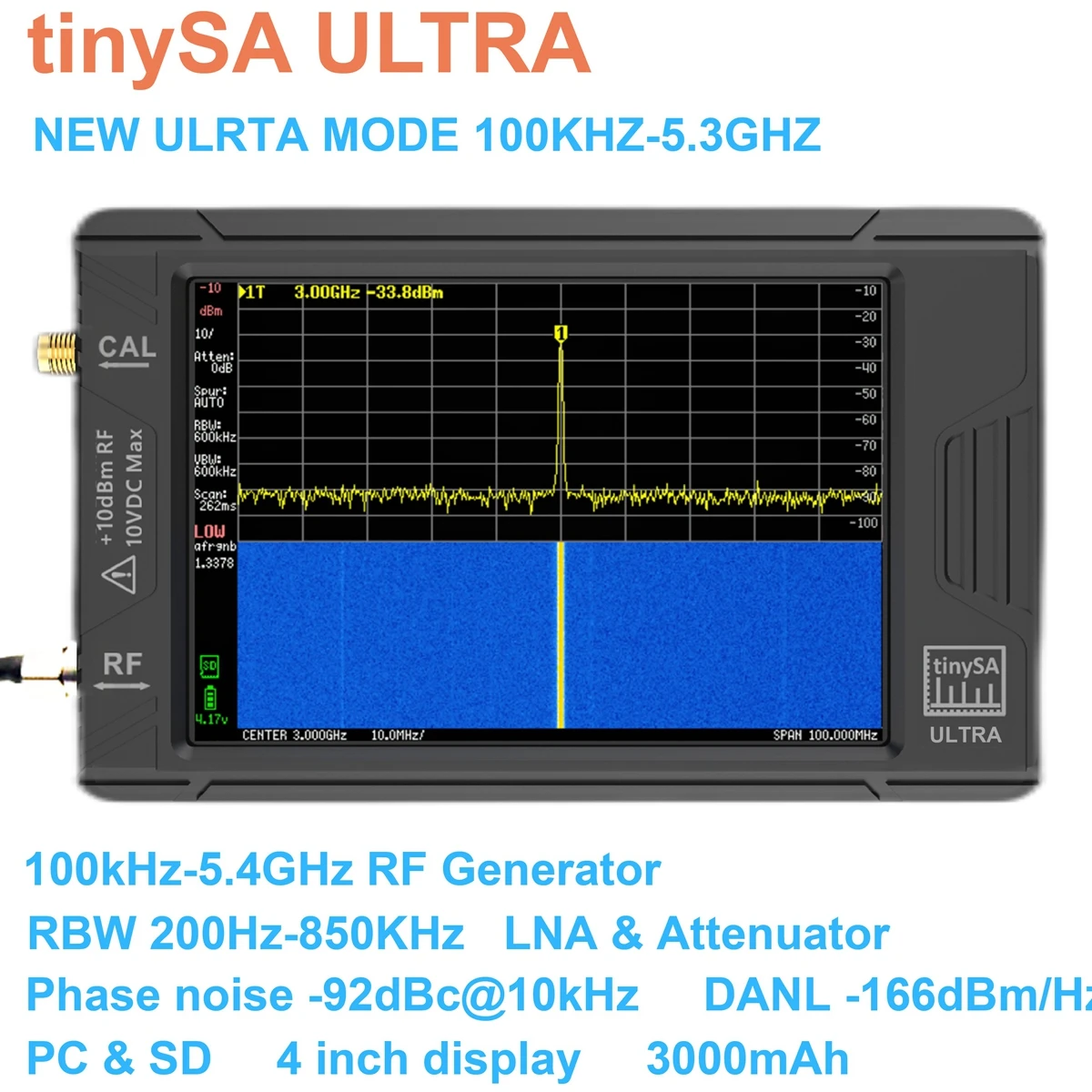 Handheld Display TinySA ULTRA 4" 100k-5.3GHz RF Signal Generator Spectrum Analyzer for SDR Radio Shortwave Antenna shortwave antenna