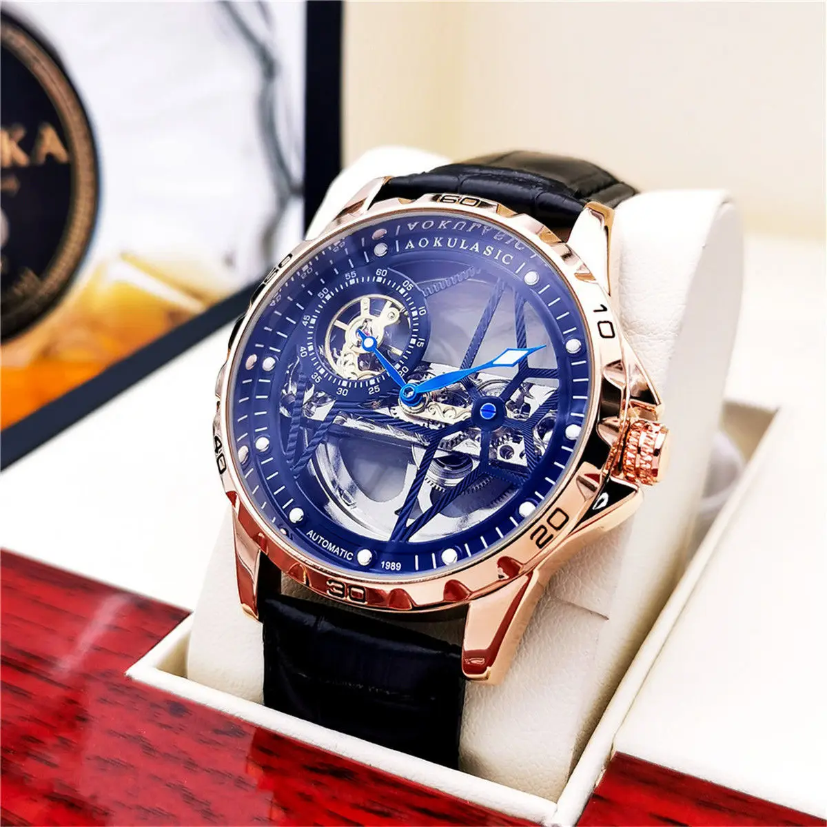 

Automatic Watch Men Luxury Skeleton Mechanical Wristwatch Fashion Black Leather Luminous Clock Relojes Para Hombre 2022