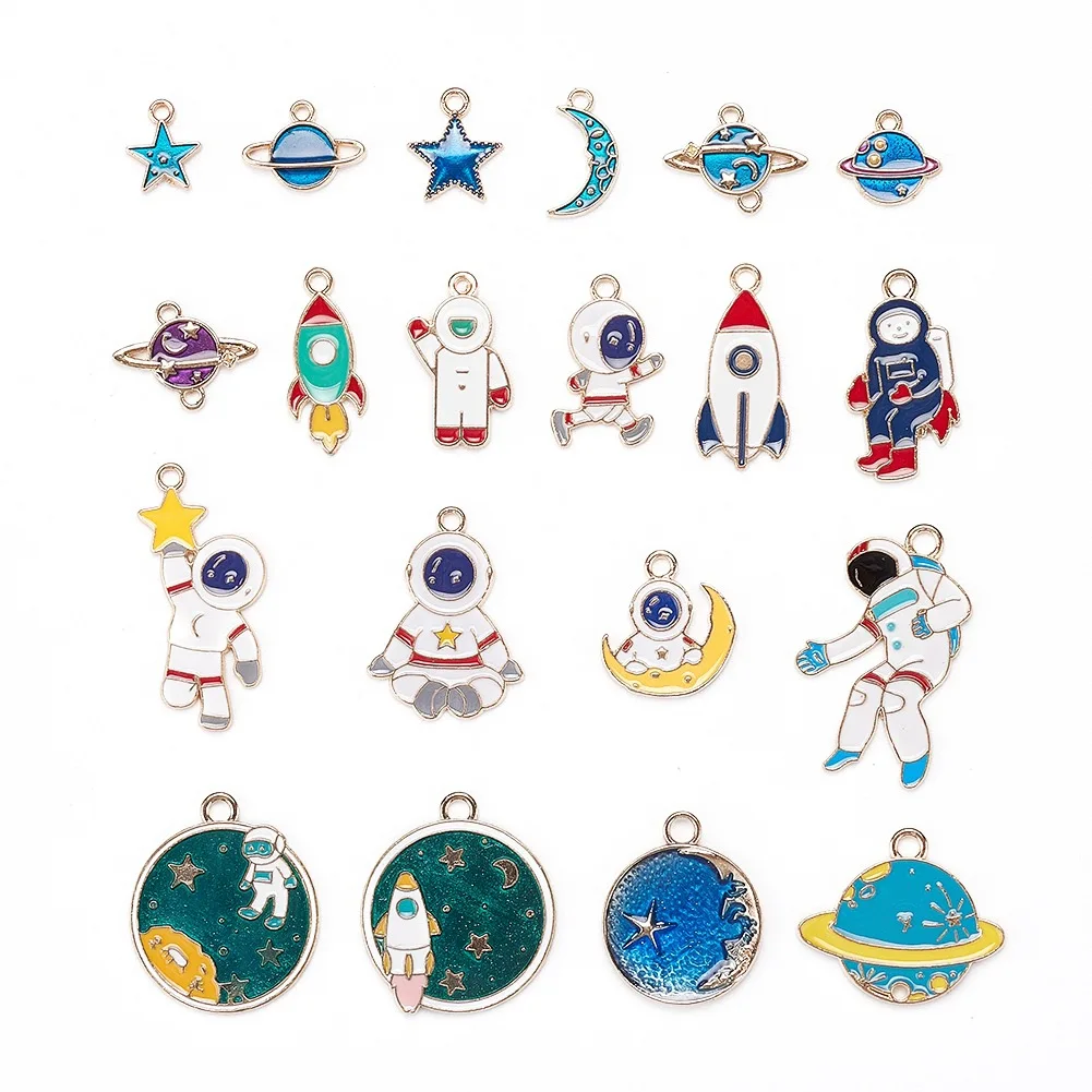 Mix 20pcs Space Astronaut Universe Enamel Charms For DIY Earrings Necklace Bracelet Pendants Jewelry Making Handmade Craft