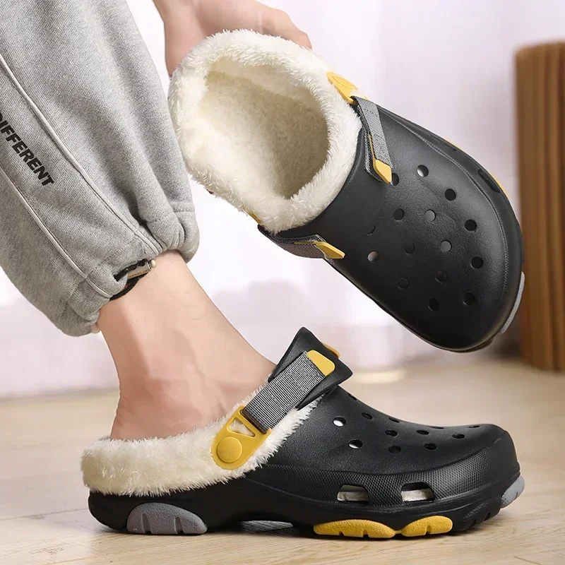 

Autumn Winter Men's Short Plush Closed Toe EVA Slippers 2023 Fashion New Indoor Platform Shoes for Men Casual Home Cotton Shoes