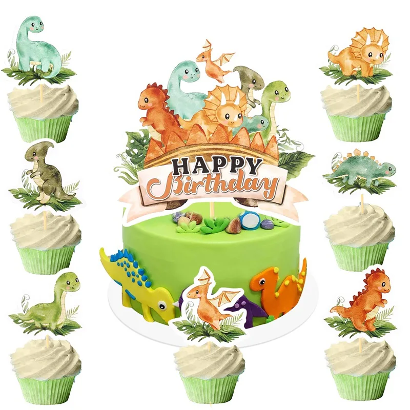 Dschungel-Dinosaurier Geburtstagsdekoration Tortendekoration Backzubehör Safari Happy Birthday Party Deko Partyzubehör