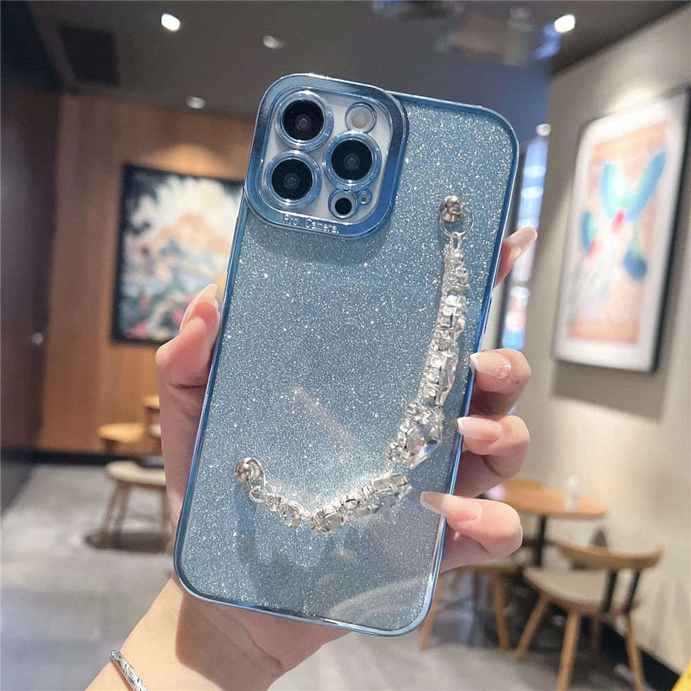 Diamond Rhinestone Phone Case For Iphone With Bracelet Chain_voghion.com