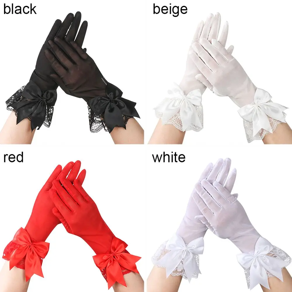 Marriage Party Chiffon White Bride Mittens Bow Driving Gloves Lace Gloves