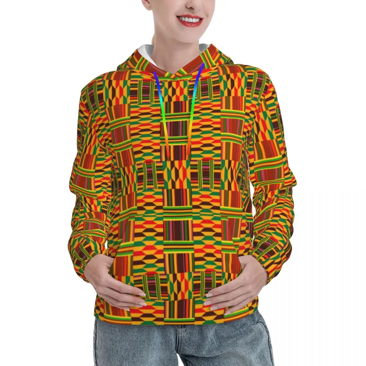

Vintage African Streetwear Hoodies Autumn Colourful Kente Kawaii Pullover Hoodie Women Oversized Fashion Classic Sweatshirts