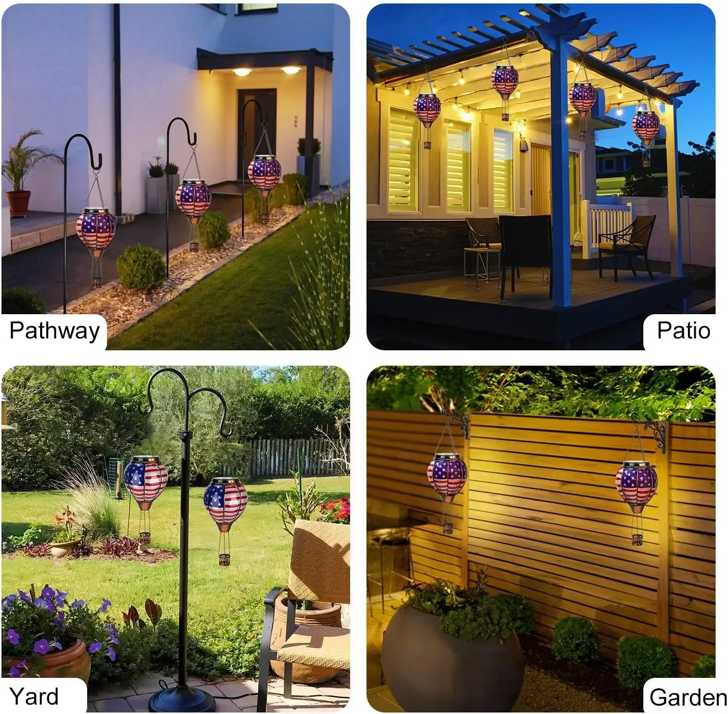 Hot Air Balloon Solar Lantern Outdoor Decorations Solar Hanging Lights Waterproof Garden Patio Outside Independence Day Decor