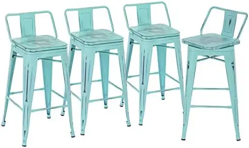 

Swivel Bar Stools with Backs Counter Height Stools Set of 4 Industrial Metal Barstools (Swivel 26", Wood Top Black) Telescoping