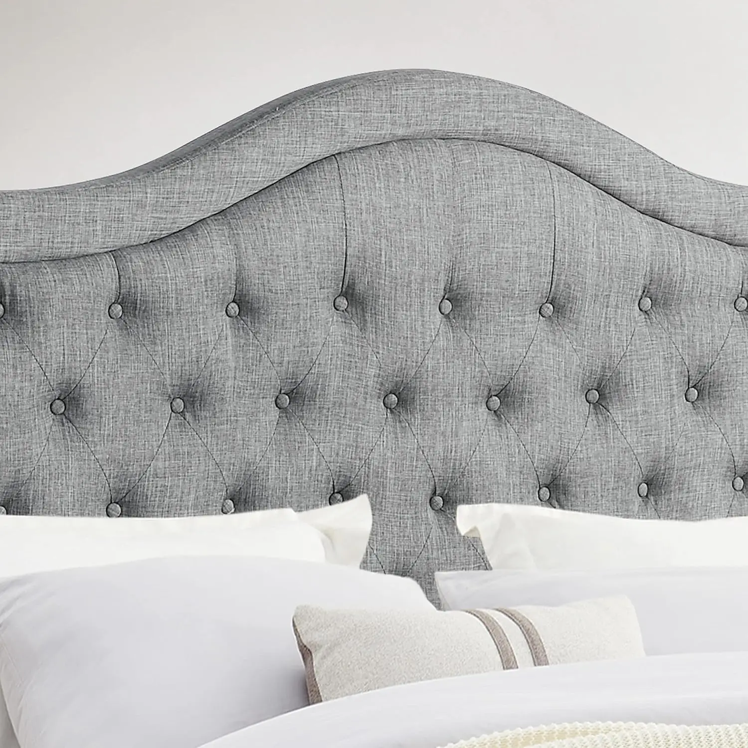 Niana Adjustable Headboard with Fine Linen Upholstery and Button Tufting for Bedroom, King, Wave Top Gray