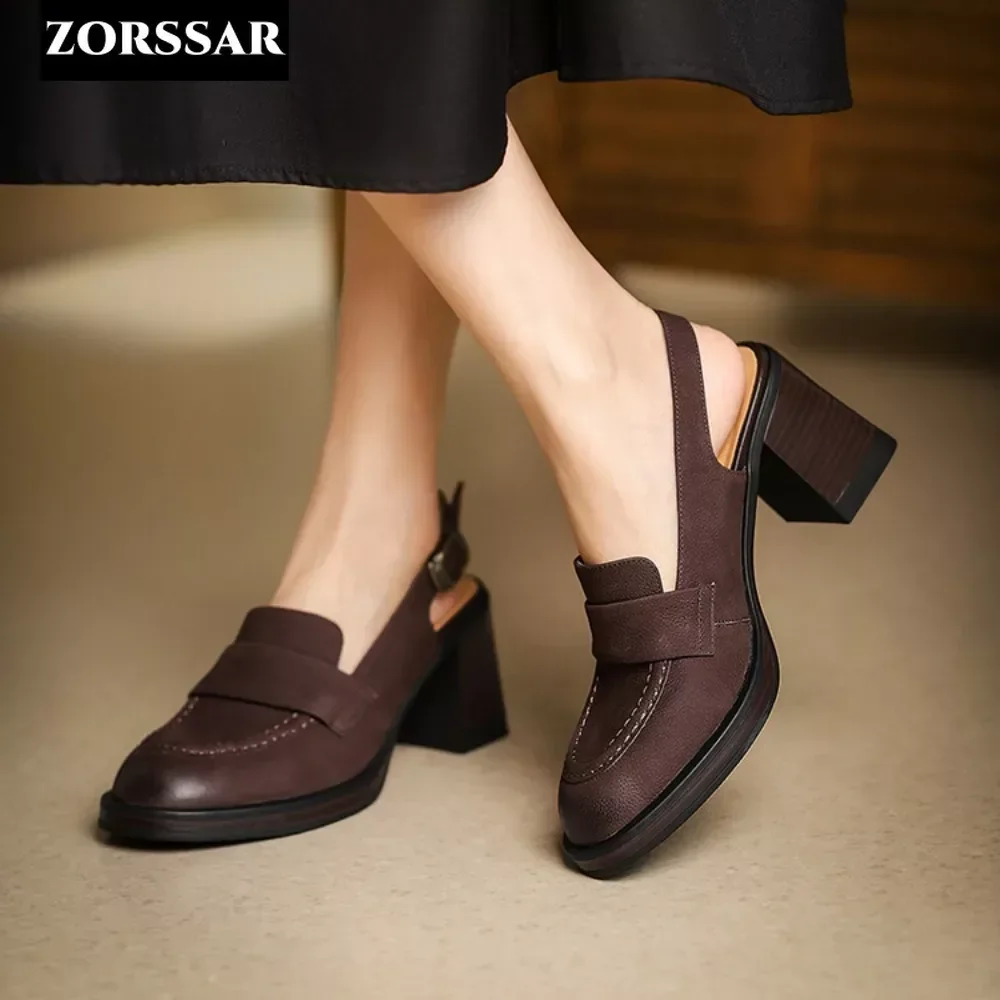 Women Chunky High Heels Pumps Female Summer Sandals Suede Slingbacks Shoes Woman Luxury Retro Design Ankle Straps Party Shoe