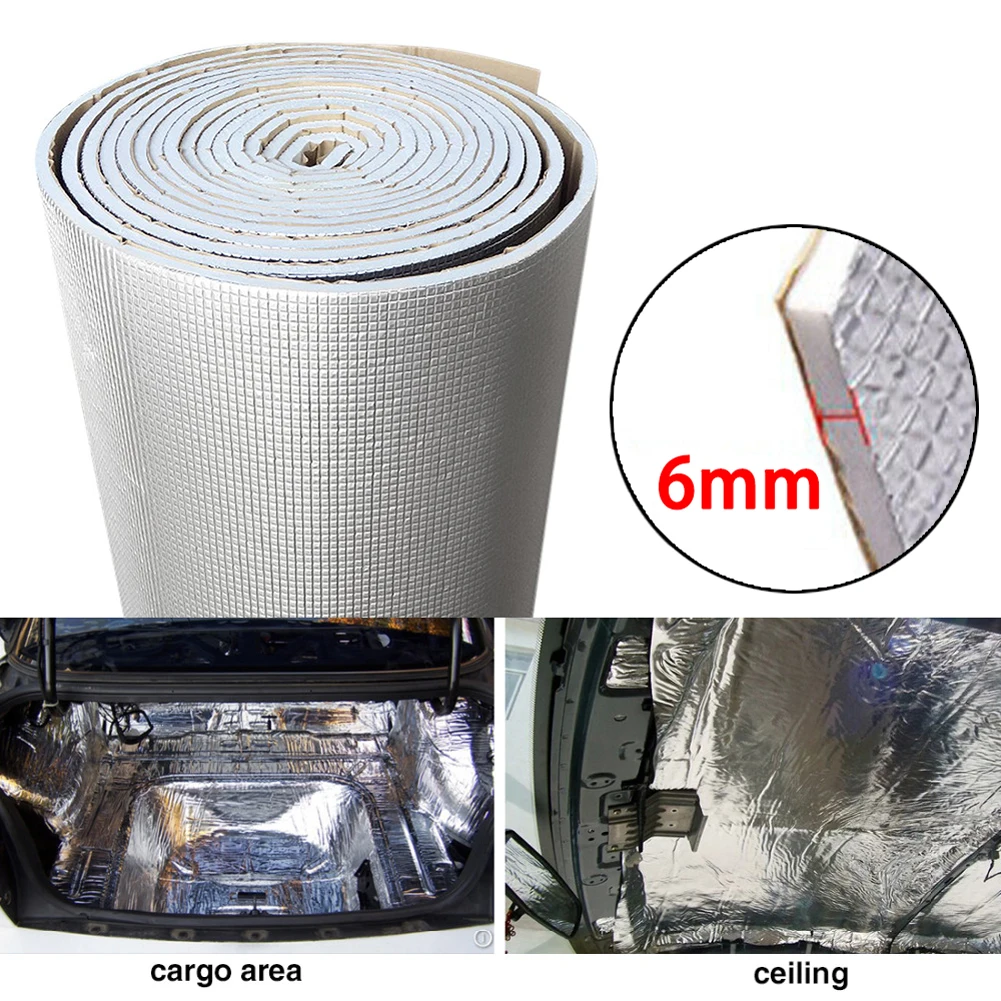 

6mm Thick Aluminum foil Muffler Cotton Car Indoor Heat Sound Deadening Insulation Soundproof Dampening Mat Hood Engine Sticker