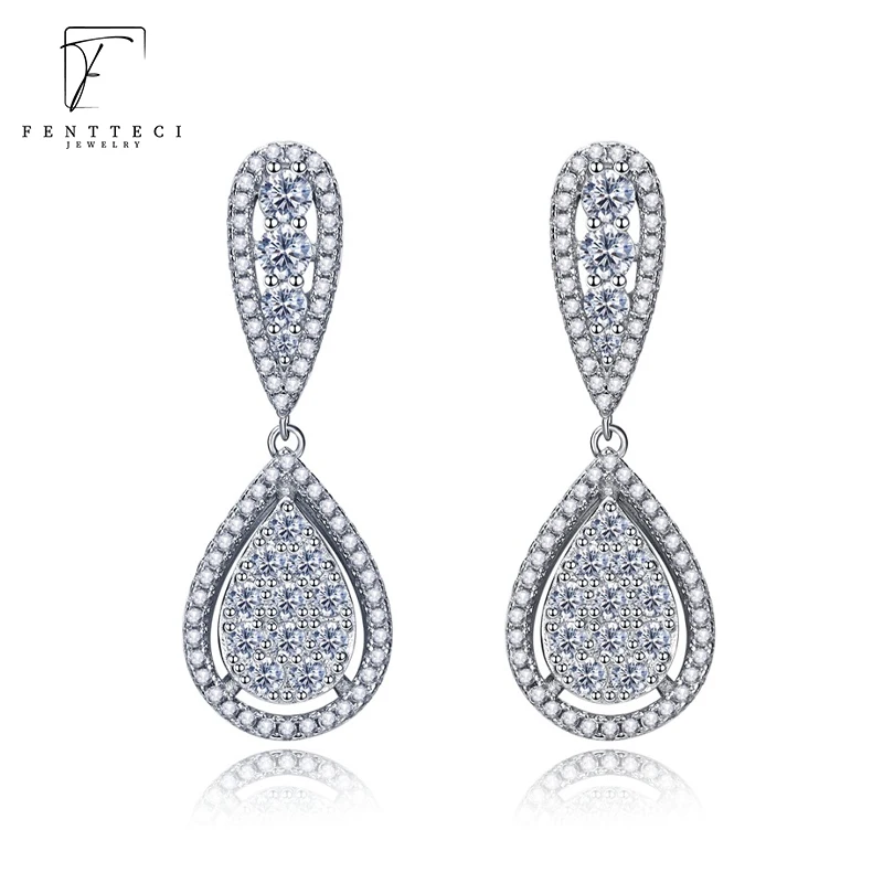 FENTTECI 925 Sterling Silver European And American Inlaid Pear-shaped Water Drop Earrings, All-match Fashion Simple Earrings