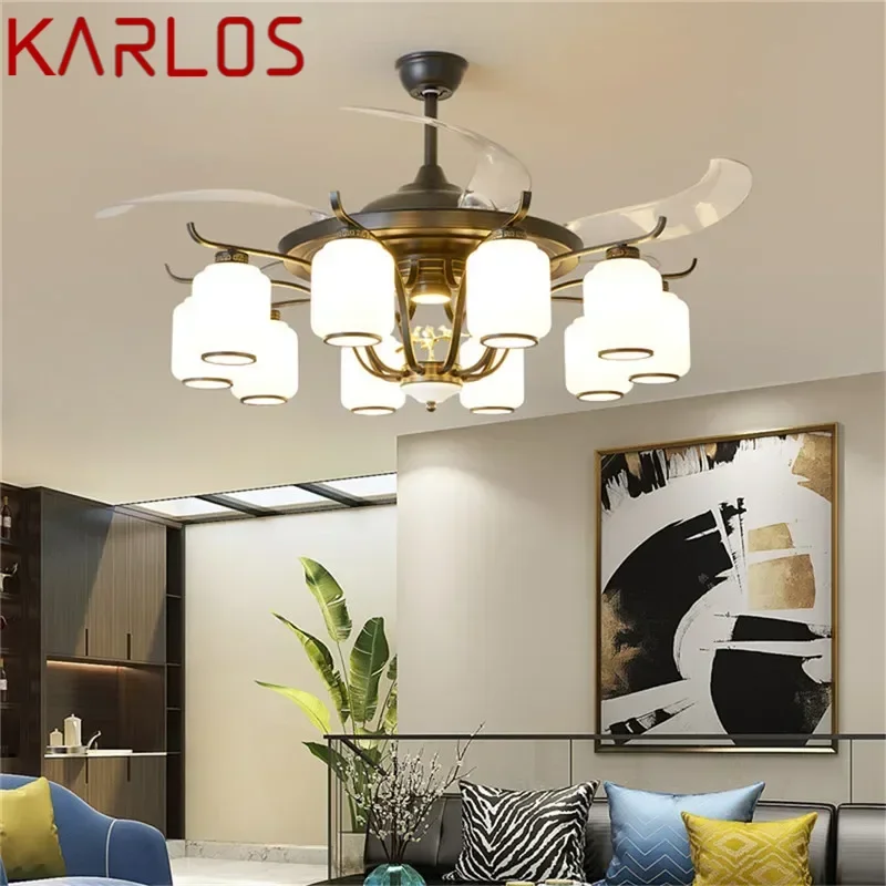 KARLOS Modern Stealth Fan Light Luxury Living Room Restaurant Bedroom Ceiling Fan Light Remote LED Electric