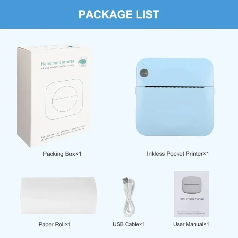 Portable Thermal Printer Mini Photo Receipt Sticker Label Printer Bluetooth Connected IOS/Android Sticker Maker Photo Printer