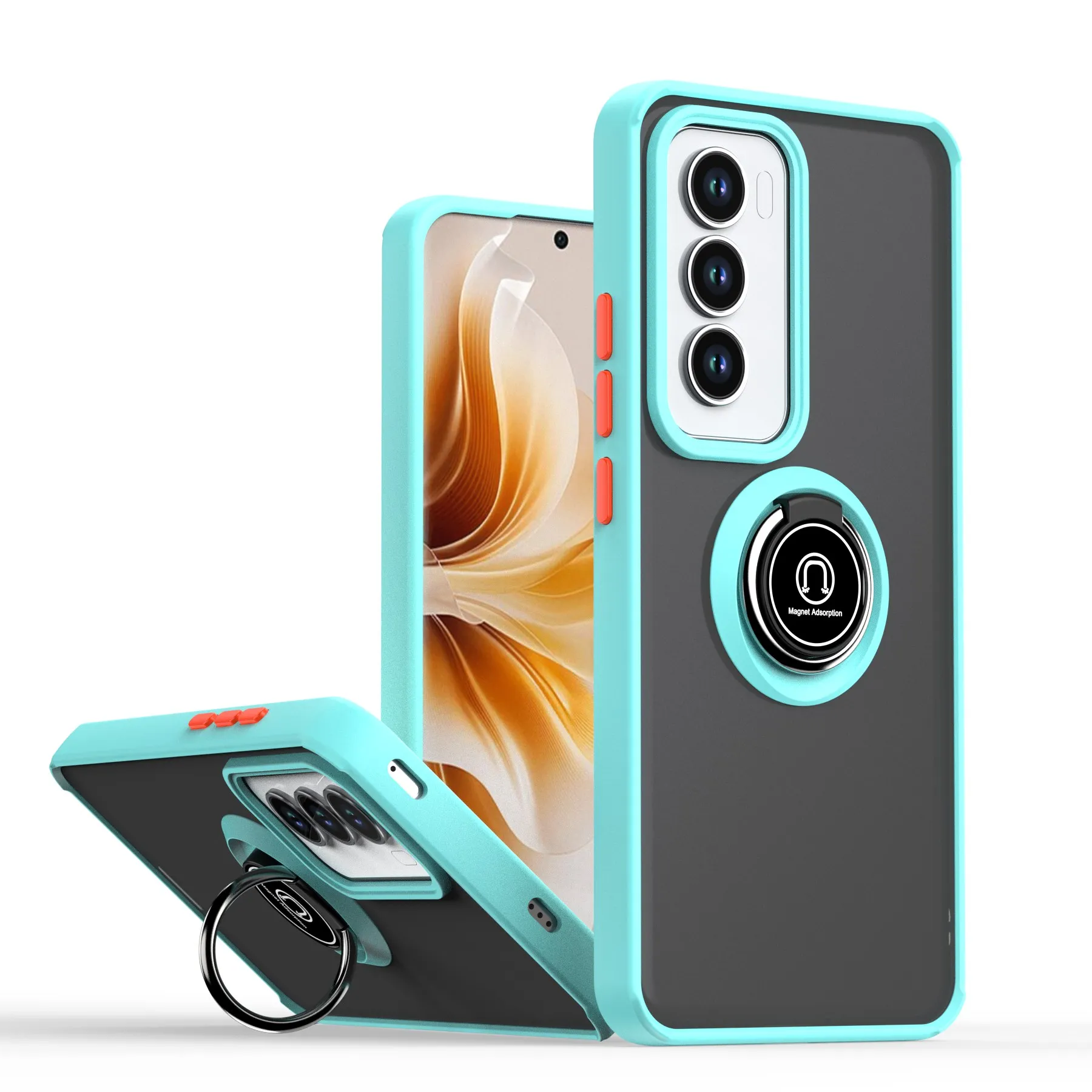 Luxury Matte Phone Case with Car Ring Holder - Shockproof Cover