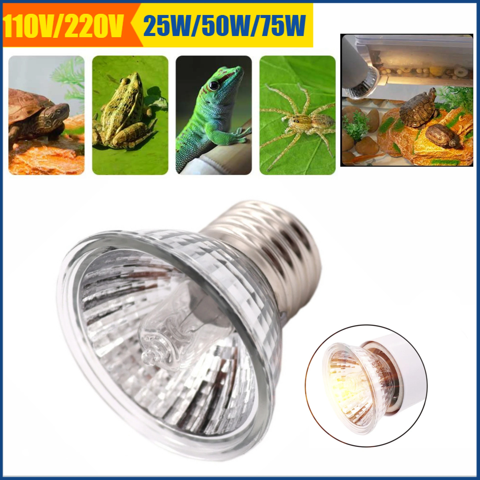 UVA+UVB 3.0 Reptile Lamp Turtle Basking UV Light Bulbs Heating Lamp Amphibians Lizards Temperature Control Lamps 25/50/75W 1Pc