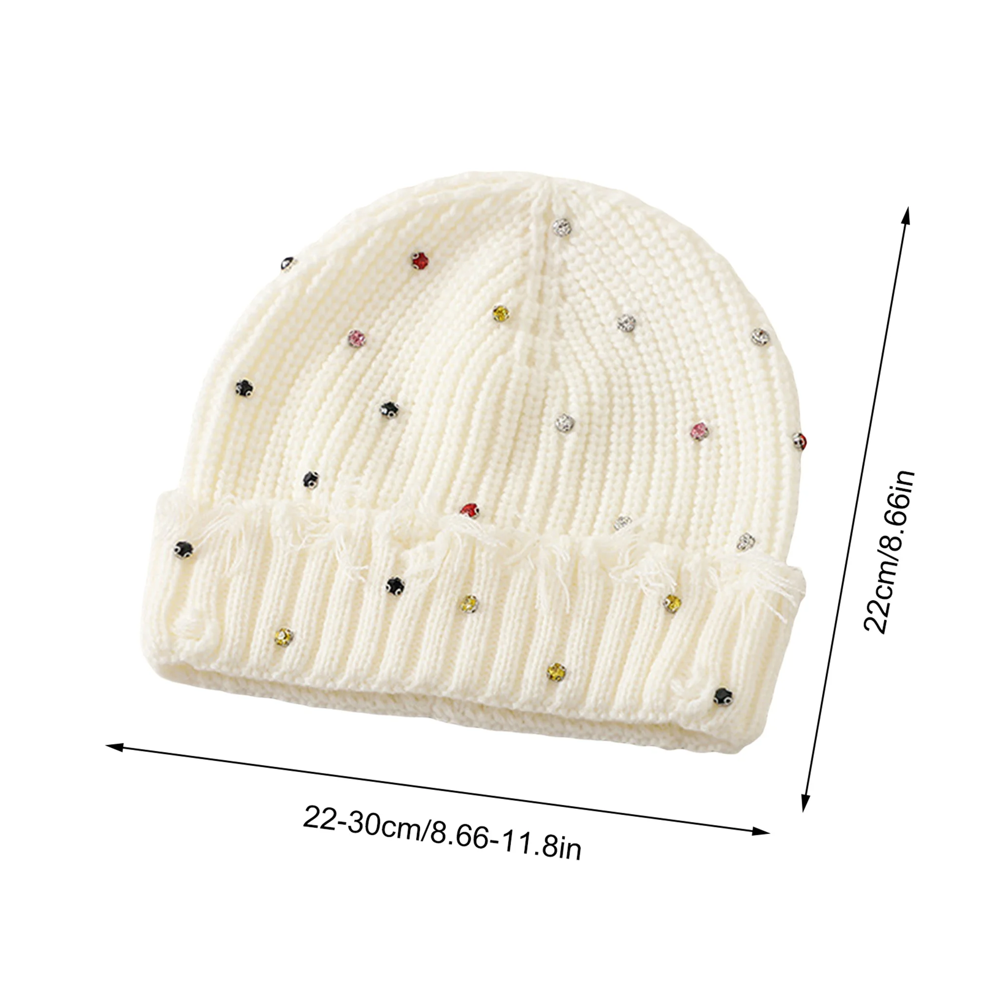 Stylish Pom Pom Beanie Hat with Sparkling Rhinestones for Women Winter Warm Knit Cap Soft Stretchy Skull Cap for Outdoor