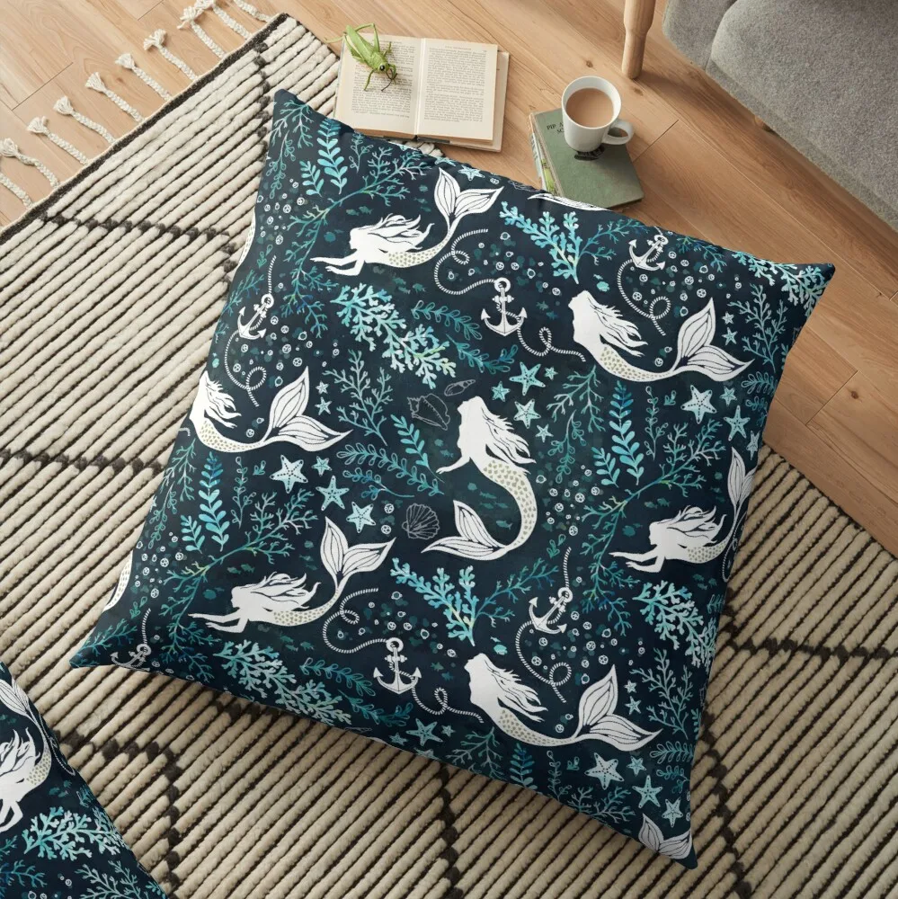 

Mermaid ocean dark Floor Pillow Cushions Cover Sofa Cushion