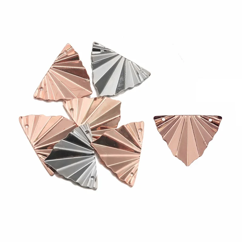 

10Pcs Raw Brass Rose Gold Plated Folded Triangle Charm Wave Geometric Pendant For Diy Earring Necklace Jewelry Making 22x29mm