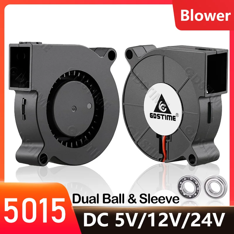 Gdstime DC 5V 12V 24V 50x50x15mm 듀얼 볼 쿨러 2Pin USB 방사형 팬 5015 터보 송풍기 3D 프린터 냉각 용 5cm 50mm 라디에이터