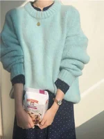 Winter Sweaters Pullover Female Knitting Overszie Long Sleeve Loose Knitted Outerwear White 3