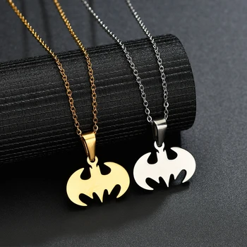 Akizoom Detachable Bat Gothic Pendant Necklace Stainless Steel Jewelry Gold Color Chain for Women Man Necklace Mother's Day Gift