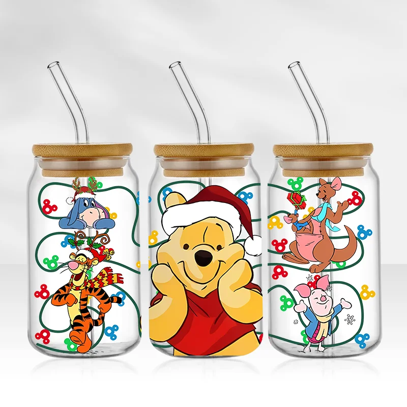 Winnie-the-Pooh 16oz Libbey Cup / Glass Can with Lid and Straw