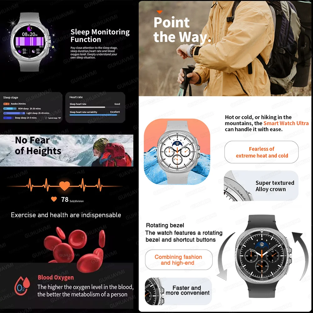 2025 New Watch 8 Ultra Classic GPS Compass NFC SmartWatch 46mm LTE Sports Version BT Call 3ATM Waterproof AMOLED Men Smartwatch