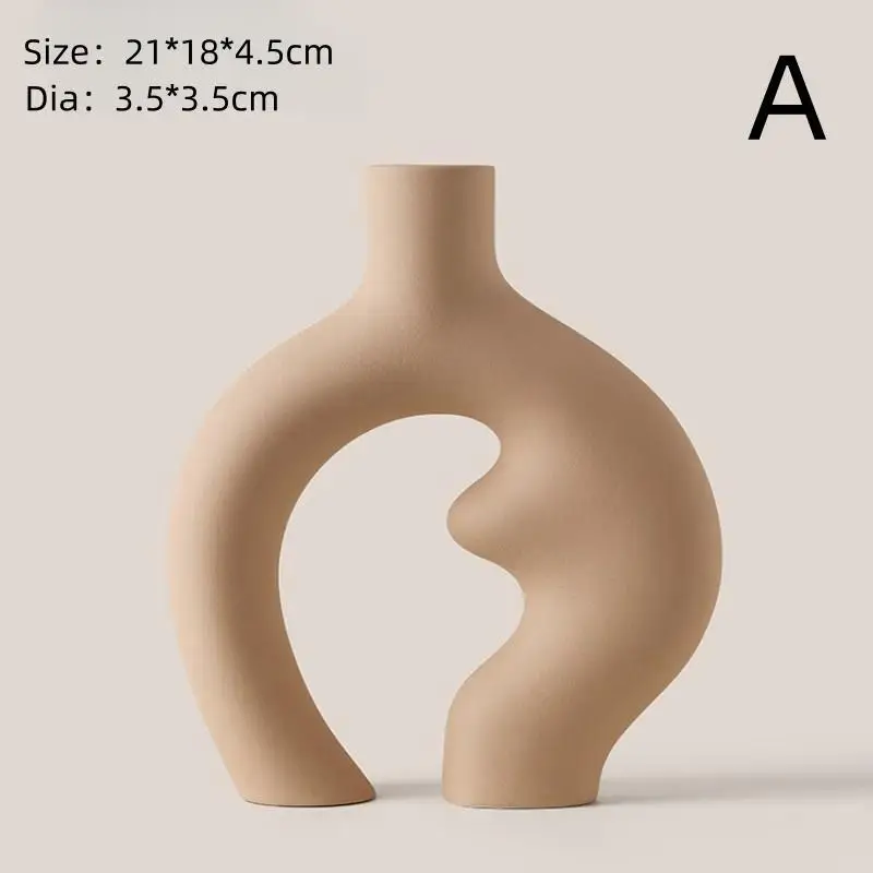 Circular Hollow Vase, Ceramic Donuts Flower Pot, Abstract Home Decoration Accessories, Interior Office Desktop Decor, Gift 5