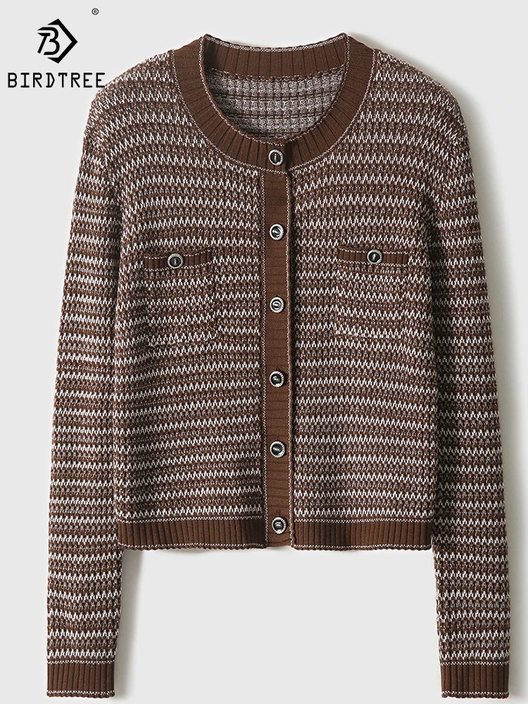 

Birdtree 100% Wool Knitted Coat Women's French Vintage Crewneck Classic Premium Temperament Commute Coats Fall New C30741QD