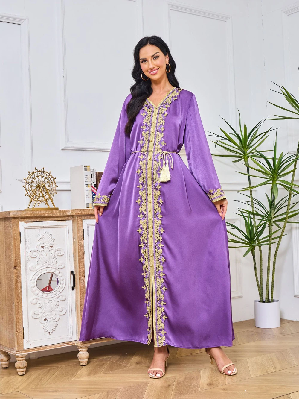 

Purple Ramadan Dress Muslim Sets Long Sleeve Robe Plus Size Clothing Free Shipping Moroccan Caftan Maxi Modest Dress Eid Abaya