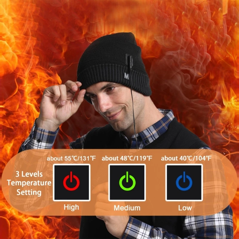 

3 Levels Adjustable Temperature USB Charging Breathable Hat Electric Heated Hat D5QD
