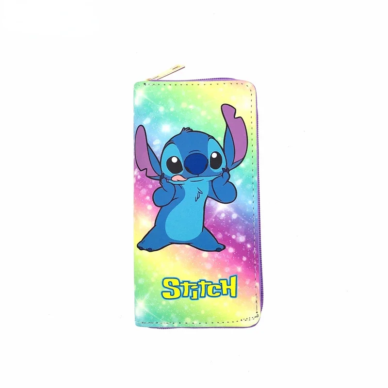 Disney Stitch PU Leather Purse New Cute Cartoon Pattern Fashion Girl Long Bag Multi-layer Card Bag Coin Purse Hand Storage Gifts